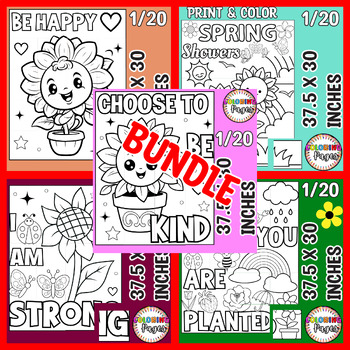 Preview of Spring Theme Decor Activity Collaborative Coloring Bulletin Board Poster Bundle