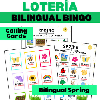 Preview of Spring Theme Loteria - Bilingual Bingo - ESL Classes - Dual - Holiday Games