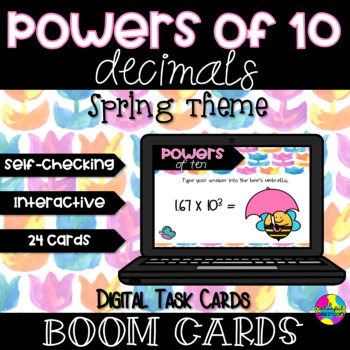 Preview of Spring Theme Multiply and Divide Decimals by Powers of 10 Boom Cards™