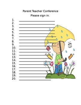 Preview of Spring Theme Parent Teacher Conference Sign-In Sheet