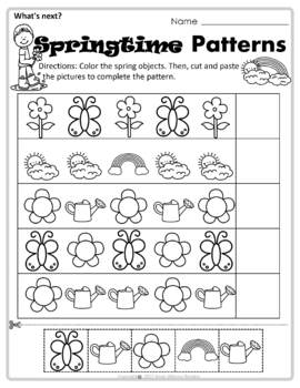 Preview of Spring Theme Math Patterns Printable for Prekindergarten and Kindergarten