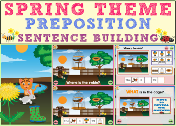 Preview of Spring Theme: Preposition Sentence Building Boom Cards