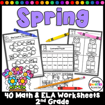 Preview of Spring Themed 2nd Grade Math and Literacy Worksheets and Activities