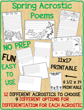 Preview of Spring Themed Acrostic Poems - Writing Activity Templates - Differentiated