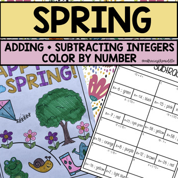 Preview of Spring Themed Adding + Subtracting Integers Color by Number for 7th Graders