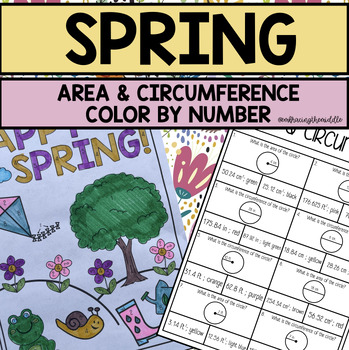 Preview of Spring Themed Area & Circumference Color by Number | 7th Grade Math