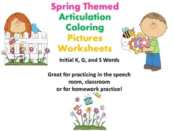 Preview of Spring Themed Articulation K & G Sounds Coloring Work Sheets Print & Go!