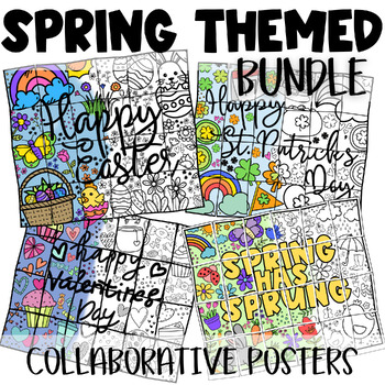 Preview of Spring Themed Collaborative Oversized Coloring Posters BUNDLE