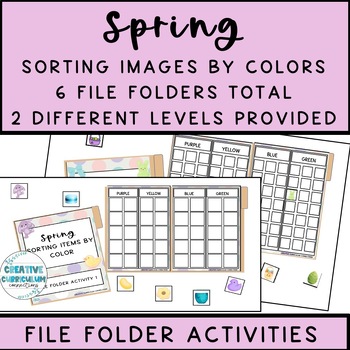 Preview of Spring Themed Color Sorting Images 2 levels- A Total of 6 File Folder Activities