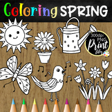 Spring Themed Coloring Objects - Clipart Activity Set