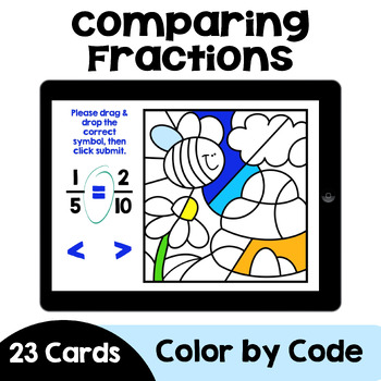 Preview of Spring Themed Comparing Fractions Color by Code Boom Cards