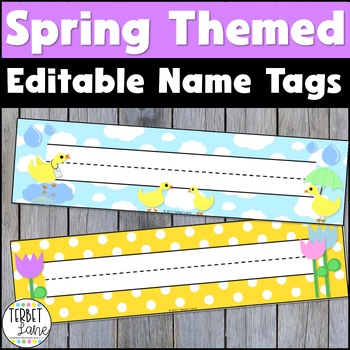 Preview of Spring Themed Editable Desk Name Tags | Name Plates