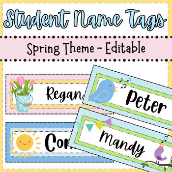 Preview of Spring Themed Editable Desk Nametags