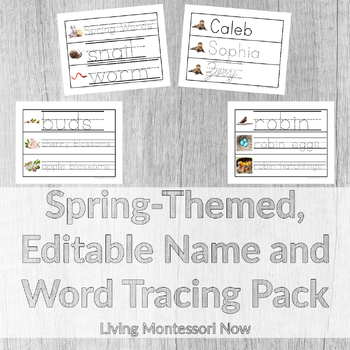 Preview of Spring-Themed, Editable Name and Word Tracing Pack