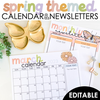 Preview of March Editable Newsletter and Calendar Templates  - April - May - Spring