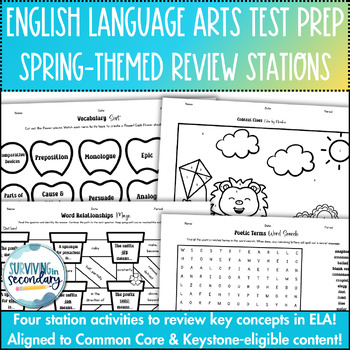 Preview of English Language Arts Test Prep Stations - Spring-Themed ELA Review Activity