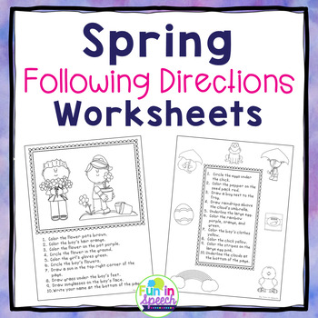 Preview of Spring Following Directions Worksheets for Speech and Language Therapy