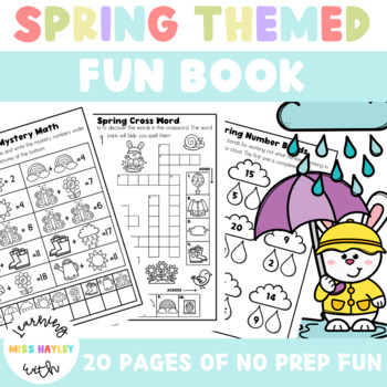 Preview of Spring Themed Fun Book NO PREP Activities Math and Literacy Worksheet Pack
