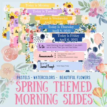 Preview of Spring Themed Good Morning Slide Set - Pastel Watercolor Flowers