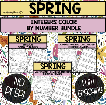 Preview of Spring Themed Integers Color By Number Bundle for Middle School Math
