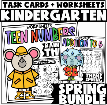 Preview of Spring Themed Kindergarten No Prep Math Worksheets