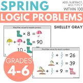 Spring-Themed Math Logic Problems, Puzzles Addition Subtra