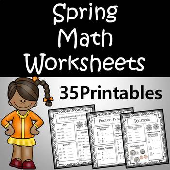 Preview of 4th grade end of the year math review worksheets Spring Themed Spiral Review
