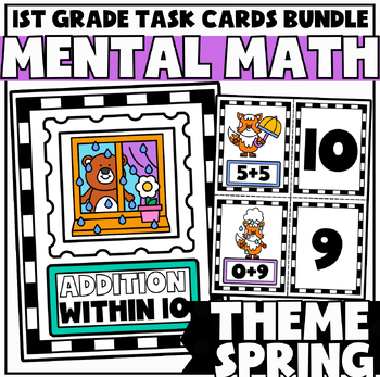 Preview of Spring Themed Mental Math Task Cards for 1st Grade