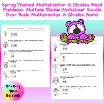 Preview of Spring/Easter Multiplication & Division Math Word Problems Basic Math Facts