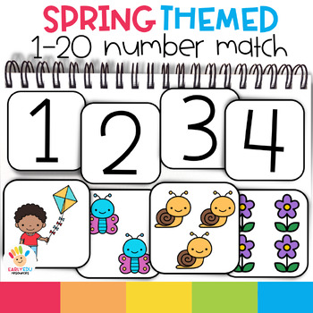 Preview of Spring Themed Number to Quantity Matching Number Flashcards 1-20