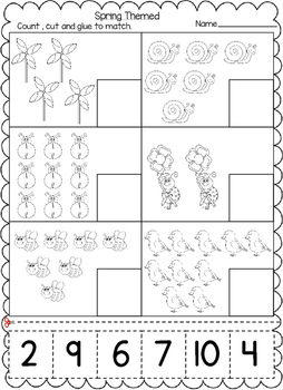 Spring Themed Numbers Cut and Paste Worksheets (1-20):