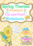 Spring Themed Numbers Cut and Paste Worksheets (1-20):