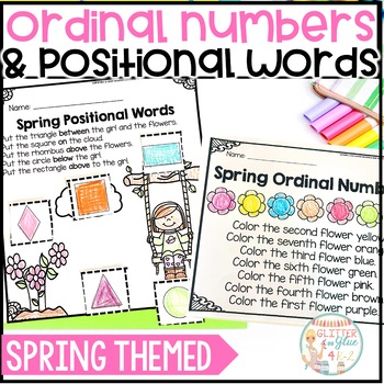 Preview of Spring Themed Ordinal Numbers & Positional Words - No Prep Worksheets
