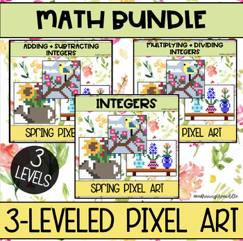 Preview of Spring Themed Pixel Art BUNDLE for Middle School Math