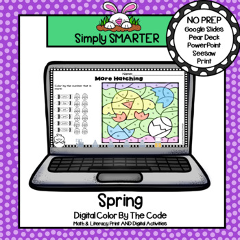 Preview of Spring Themed Print & Digital Math & Literacy Color By Code Activities