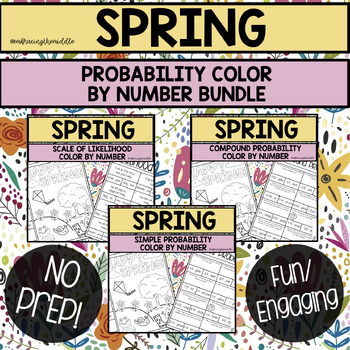 Preview of Spring Themed Probability Color By Number Bundle for Middle School Math