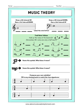 Preview of Spring Themed Theory Worksheet Music Theory Quiz for Beginners to Intermediate