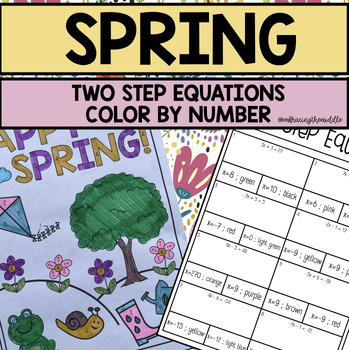 Preview of Spring Themed Two Step Equations Color by Number for Middle Schoolers