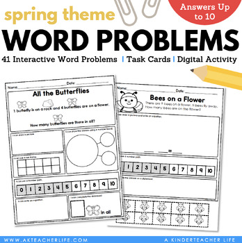 Preview of Spring Themed Word Problems Addition and Subtraction Within 10