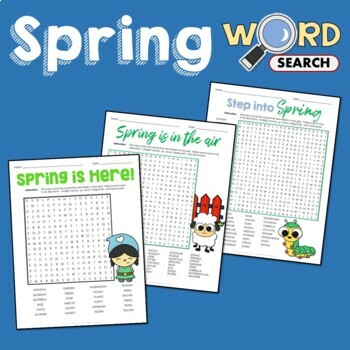 Preview of Spring Themed Word Search Puzzles March Activity 2nd 3rd 4th Grade Worksheets