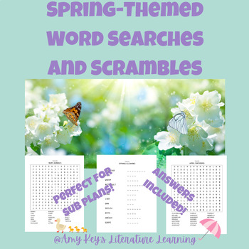 Preview of Spring-Themed Word Searches & Scrambles Puzzles Middle & High School 6-12