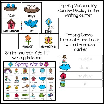 Vocabulary Cards for Kindergarten, 1st, 2nd grade Writing Center