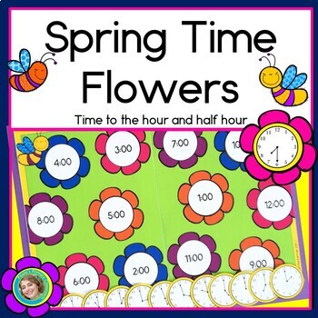Preview of Spring Flowers Telling Time Worksheets 1st grade Hour & Half Hour Math Games