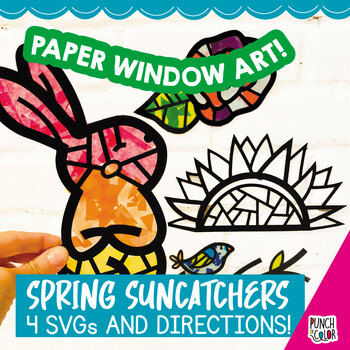 Preview of Spring Tissue Paper Suncatcher Craft for Preschool | Bunny and Bird Activity SVG