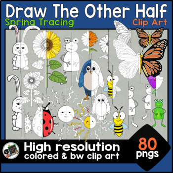 Preview of Spring Trace & Draw the other Half - Finish the Picture Drawing Tracing Clip Art