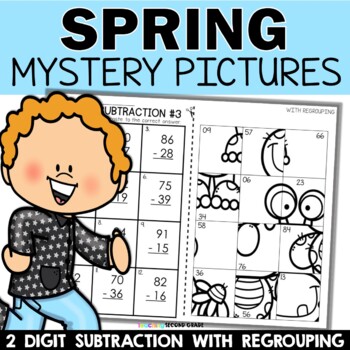 Preview of Spring Two-Digit Subtraction with Regrouping 2nd Grade Math Puzzles