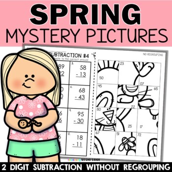 Preview of Spring Two-Digit Subtraction without Regrouping 2nd Grade Math Puzzles