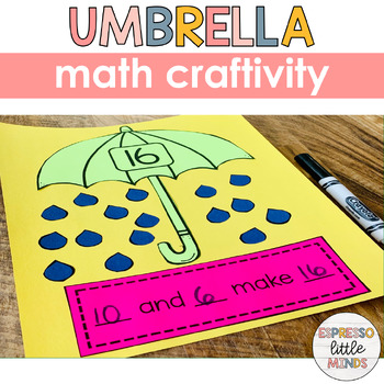 Preview of Spring Umbrella Math Craft for Kindergarten - Decomposing, Adding, & Counting