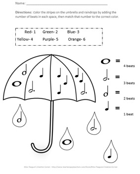 Spring Umbrella Music Notes Math Coloring Sheet Tpt
