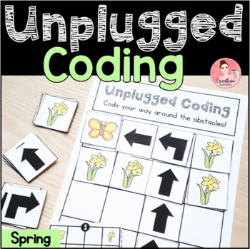 Preview of Spring Unplugged Coding Activity for Beginners (English and French)
